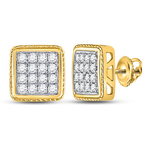 10kt Yellow Gold Round Diamond Square Earrings 3/4 Cttw