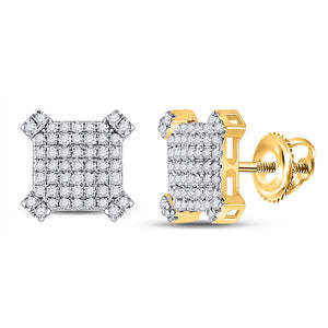 10kt Yellow Gold Round Diamond Square Earrings 1/2 Cttw