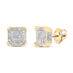 10kt Yellow Gold Round Diamond Square Earrings 1/3 Cttw