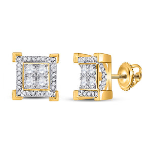 10kt Yellow Gold Round Diamond Square Earrings 1/2 Cttw