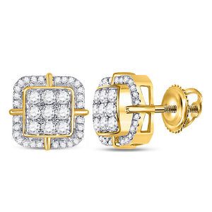 10kt Yellow Gold Round Diamond Square Earrings 7/8 Cttw