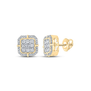 10kt Yellow Gold Round Diamond Square Earrings 1 Cttw