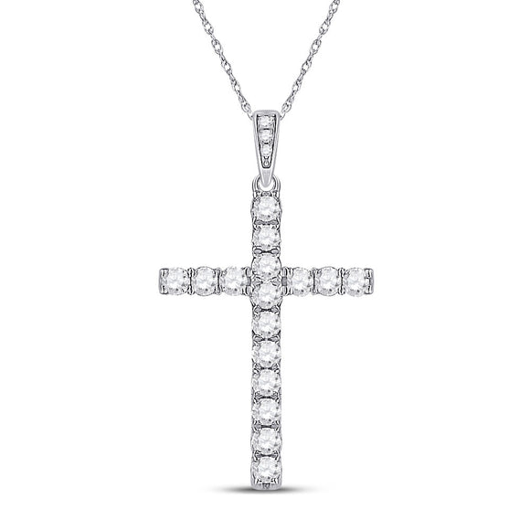 14kt White Gold Womens Round Diamond Cross Pendant 1/2 Cttw