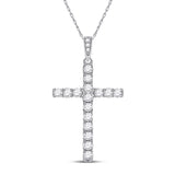 14kt White Gold Womens Round Diamond Cross Pendant 1/2 Cttw