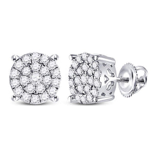 14kt White Gold Womens Round Diamond Cluster Earrings 1 Cttw