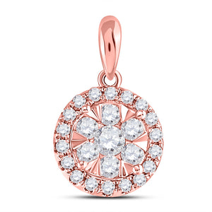 14kt Rose Gold Womens Round Diamond Flower Cluster Pendant 1/2 Cttw