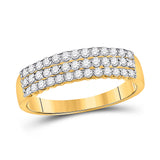 14kt Yellow Gold Womens Round Diamond Triple Row Band Ring 1/2 Cttw