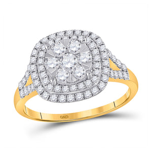 14kt Yellow Gold Womens Round Diamond Square Cluster Ring 1 Cttw