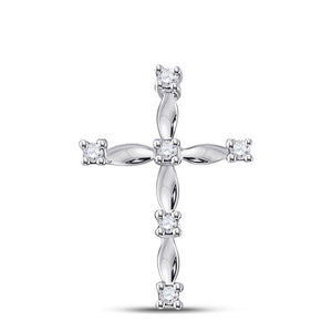 10kt White Gold Womens Round Diamond Cross Pendant 1/20 Cttw