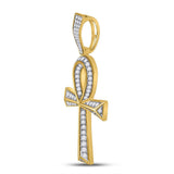 10kt Yellow Gold Mens Round Diamond Ankh Cross Charm Pendant 1-3/4 Cttw