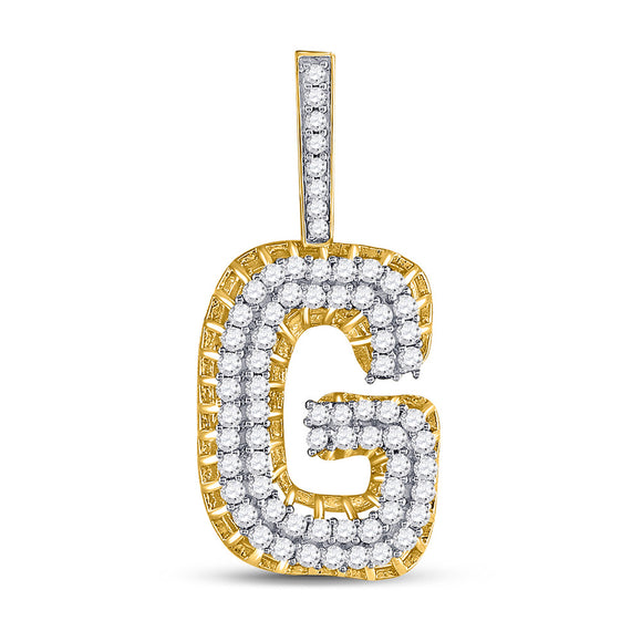 10kt Yellow Gold Mens Round Diamond G Initial Letter Charm Pendant 1-3/8 Cttw