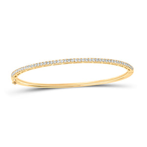 14kt Yellow Gold Womens Round Diamond Single Row Bangle Bracelet 1 Cttw