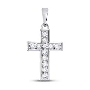 10kt White Gold Womens Round Diamond Cross Pendant 1/6 Cttw