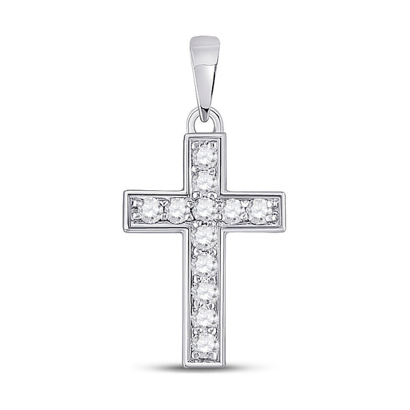 10kt White Gold Womens Round Diamond Cross Pendant 1/6 Cttw