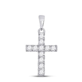 10kt White Gold Womens Round Diamond Cross Pendant 1/4 Cttw