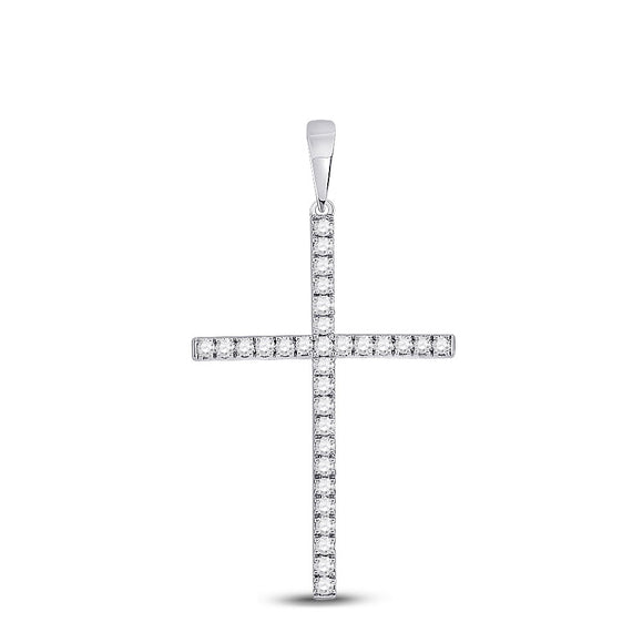 10kt White Gold Womens Round Diamond Cross Pendant 1/4 Cttw