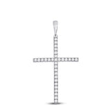 10kt White Gold Womens Round Diamond Cross Pendant 1/4 Cttw