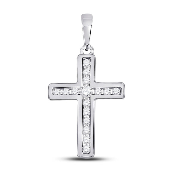 10kt White Gold Womens Round Diamond Cross Pendant 1/10 Cttw