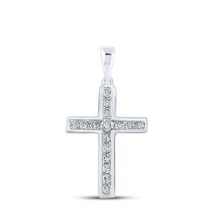 10kt White Gold Womens Round Diamond Cross Pendant 1/3 Cttw