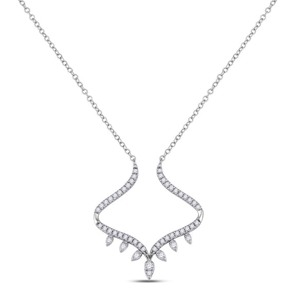 14kt White Gold Womens Round Diamond Modern-V Fashion Necklace 1/4 Cttw