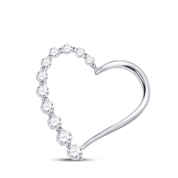 10kt White Gold Womens Round Diamond Journey Heart Pendant 1/5 Cttw