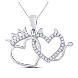 10kt White Gold Womens Round Diamond Double Heart Pendant 1/6 Cttw