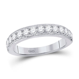 14kt White Gold Womens Round Diamond Wedding Single Row Band 3/4 Cttw