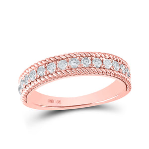 14kt Rose Gold Womens Round Diamond Rope Band Ring 1/2 Cttw