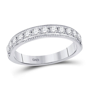 14kt White Gold Womens Round Diamond Single Row Band Ring 1/2 Cttw