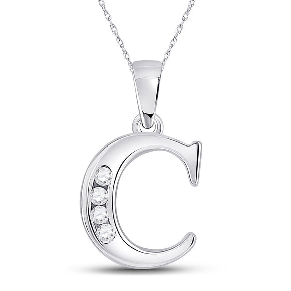 10kt White Gold Womens Round Diamond C Letter Pendant 1/20 Cttw