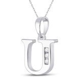 10kt White Gold Womens Round Diamond U Initial Letter Pendant 1/20 Cttw