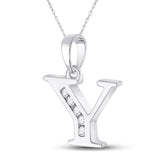 10kt White Gold Womens Round Diamond Y Initial Letter Pendant 1/20 Cttw