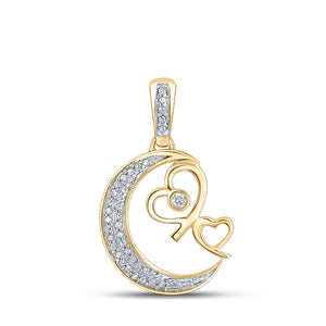 10kt Yellow Gold Womens Round Diamond Crescent Moon Heart Pendant 1/10 Cttw