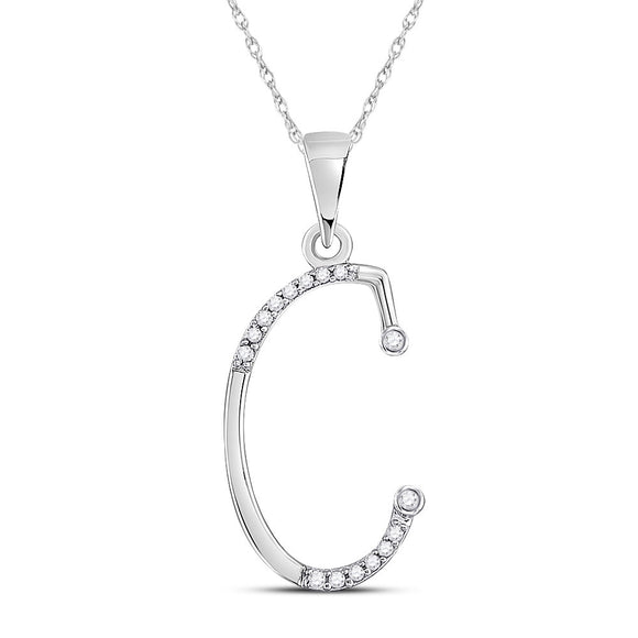 10kt White Gold Womens Round Diamond C Initial Letter Pendant 1/12 Cttw