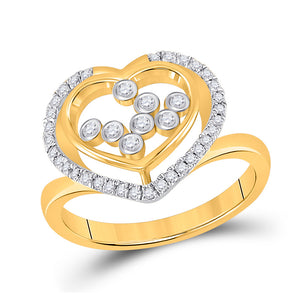 10kt Yellow Gold Womens Round Diamond Scattered Heart Ring 1/3 Cttw