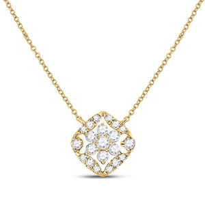 14kt Yellow Gold Womens Round Diamond Floral Cluster Necklace 1/3 Cttw