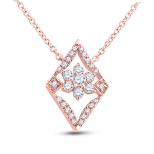 14kt Rose Gold Womens Round Diamond Geometric Cluster Necklace 1/3 Cttw