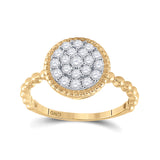 10kt Yellow Gold Womens Round Diamond Beaded Circle Cluster Ring 3/8 Cttw