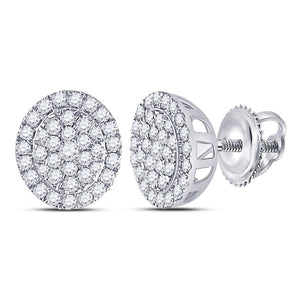 10kt White Gold Womens Round Diamond Cluster Earrings 1/2 Cttw