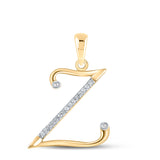 10kt Yellow Gold Womens Round Diamond Initial Z Letter Pendant 1/12 Cttw