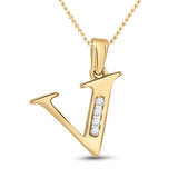 10kt Yellow Gold Womens Round Diamond V Initial Letter Pendant 1/20 Cttw