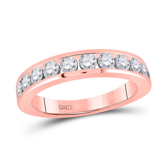 14kt Rose Gold Womens Round Diamond Wedding Single Row Band 1 Cttw