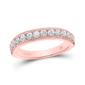 14kt Rose Gold Womens Round Diamond Wedding Single Row Band 3/4 Cttw