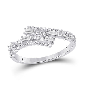 14kt White Gold Womens Baguette Diamond Bypass Band Ring 1/5 Cttw