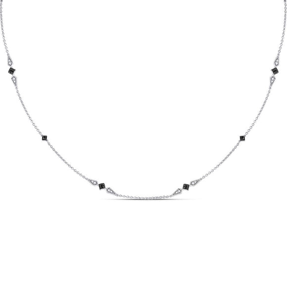 14kt White Gold Womens Round Black Color Enhanced Diamond Fashion Necklace 1/5 Cttw