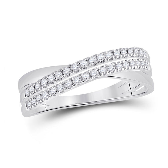 14kt White Gold Womens Round Diamond Crossover Band Ring 1/5 Cttw