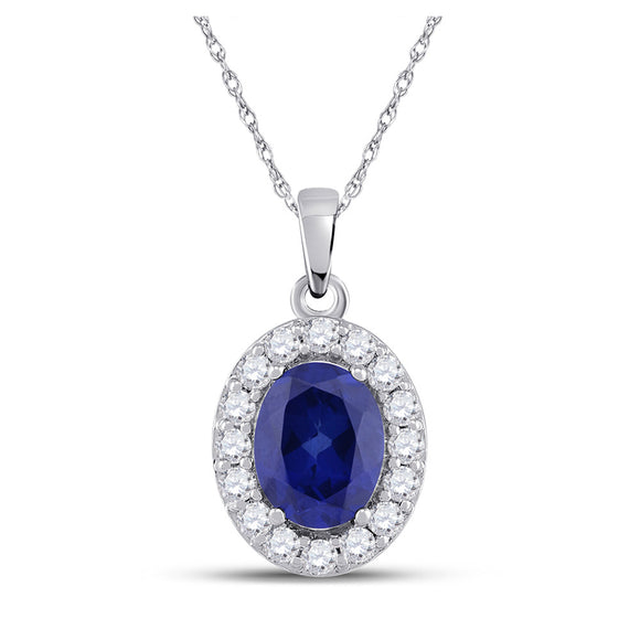 10kt White Gold Womens Oval Synthetic Blue Sapphire Solitaire Pendant 3 Cttw