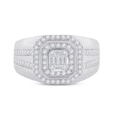 14kt White Gold Mens Baguette Diamond Octagon Cluster Ring 3/4 Cttw