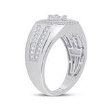 14kt White Gold Mens Baguette Diamond Octagon Cluster Ring 3/4 Cttw