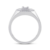 14kt White Gold Mens Baguette Diamond Octagon Cluster Ring 3/4 Cttw